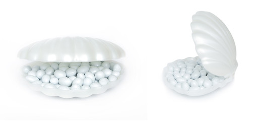 Packaging of round candies with nuts in the form of shell. two angles