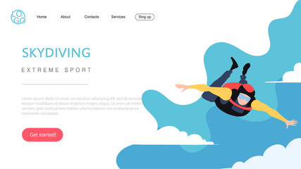 Landing page template of extreme sport skydiving. The Flat design concept of web page design for a Skydiving website.