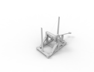 3d rendering of a Leonardo Da Vinci catapult in white background