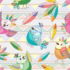 Birds Cute Ethnic Characters Vector Seamless Pattern Textile Design  © BluedarkArt