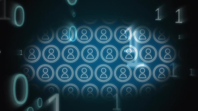 Vector icons of people and binary coding