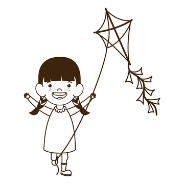 silhouette of baby girl standing with kite in the hand