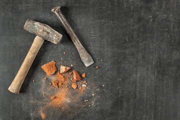 Mallet and chisel. Basic tools to demolish and repair