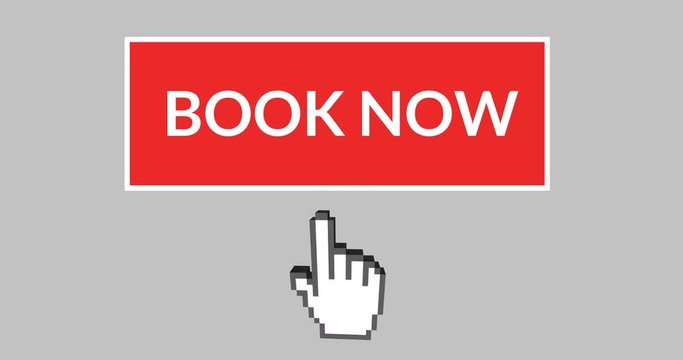 Book now button with pointing hand 4k