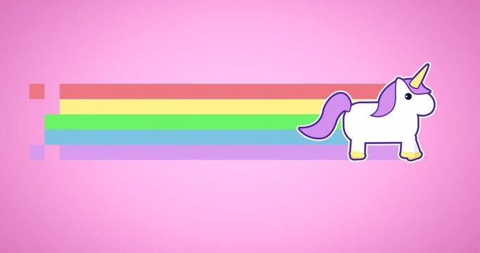 Animation of unicorn running with rainbow 4k