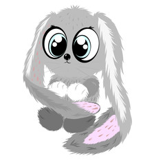 Cute cartoon rabbit with big eyes. Vector wild animals. Baby love