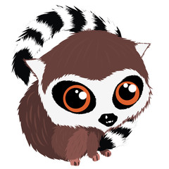 Cartoon lemur with big eyes. Vector. Baby love
