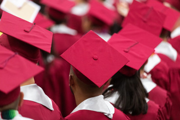 General view of high school graduation caps