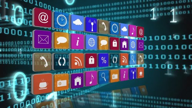 Internet icons and symbols on binary codes
