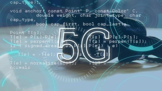 Program codes and 5G written in the middle of futuristic circles 
