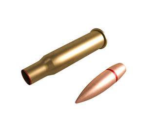 bullet and cartridge 7.62x54R mm, Russian and Soviet army, isolated. 3d rendering