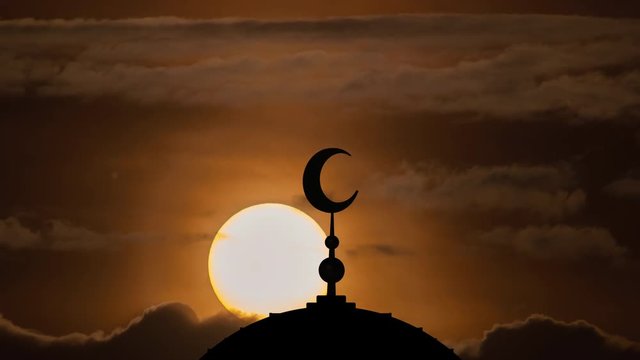 The Islam symbol on the cloud stream background. time lapse