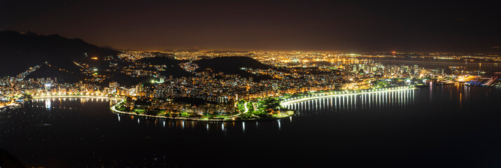 Naklejka premium landscape of the city of Rio de Janeiro at night, South zone of Rio.