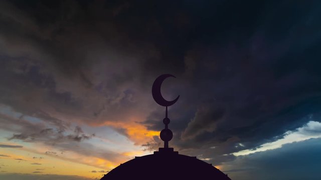 The Islam symbol on a sunrise background. time lapse