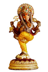 Ganesha resin statue stand shape,Lucky Legend of Ganesha, the elephant-headed Hindu god ,wear colorful Cha. Four arms below has the rat tell spinning top is on a Red Lotus Flower.