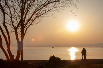 Fototapeta premium Sunset on the lake on the beautiful season