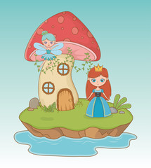 Obraz premium fairytale landscape scene with princess and fairy