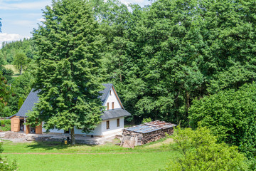 View of a traditional rural house in Letohrad, Czech Republic