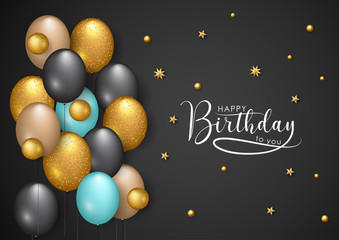 Happy birthday vector illustration - Golden star and color balloons