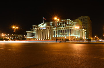 Fototapeta na wymiar The building of the Supreme Court of the Azerbaijan Republic on Yusif Safarov Street in the evening. Baku.