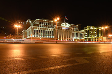 Fototapeta na wymiar The building of the Supreme Court of the Azerbaijan Republic on Yusif Safarov Street in the evening. Baku.
