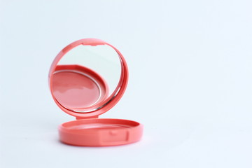 Cream blusher compact with mirror. women beauty product.