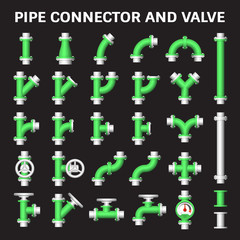 Pipe icon and flange fitting. Include control valve and pressure gauge or manometer. For pipeline construction and transportation liquid or gas i.e. crude, oil, natural gas, sewage, wastewater etc. 