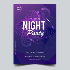 Night dance party music night poster template. Party event flyer invitation.	