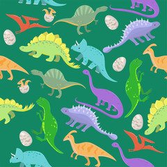 Seamless pattern with cartoon dinosaurs. Vector illustration