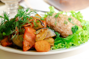 National Jewish dish - pike cutlet with vegetables