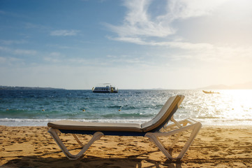 close up photo of a lounger on the beach of Red Sea coast