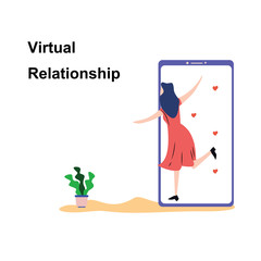 Virtual Relationship, online dating and social networking concept vector template design illustration