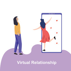 Virtual Relationship, online dating and social networking concept vector template design illustration