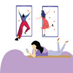 Virtual Relationship, online dating and social networking concept vector template design illustration