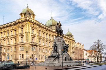 Fototapeta na wymiar The Grunwald monument in Matejki Square in the city of Krakow in Poland.