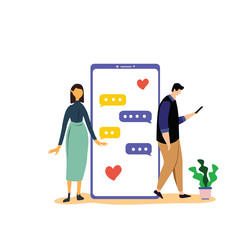 Virtual Relationship, online dating and social networking concept vector template design illustration