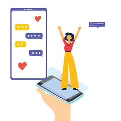 Virtual Relationship, online dating and social networking concept vector template design illustration