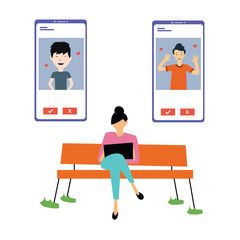 Virtual Relationship, online dating and social networking concept vector template design illustration