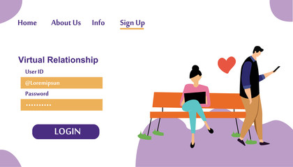 Landing Page Virtual Relationship, online dating and social networking concept vector template design illustration