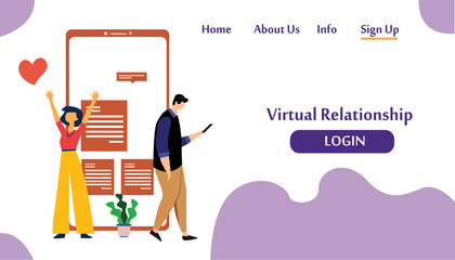 Landing Page Virtual Relationship, online dating and social networking concept vector template design illustration