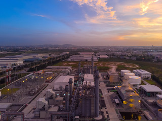 Fototapeta na wymiar Aerial view Power plants, petrochemical plants At sunset.