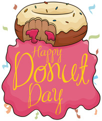 Bitten Doughnut with White Chocolate and Jimmies for Donut Day, Vector Illustration