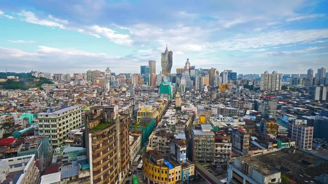 Directly above aerial time lapse view of Macau cityscape in China