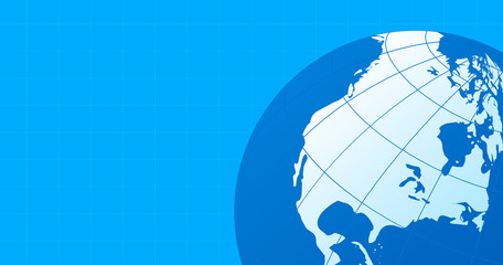 widescreen North America map on wireframe globe in blue color background