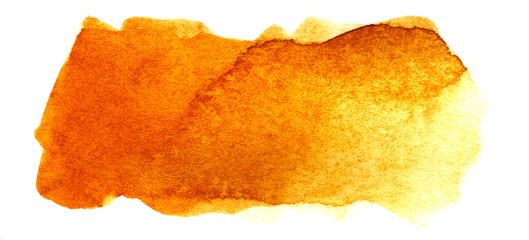 Abstract headline background. A shapeless oblong spot of golden orange yellow color. Gradient from dark to light. Hand drawn watercolor illustration on texture paper. isolate on white - 275738731