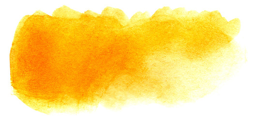 Abstract headline background. A shapeless oblong spot of golden orange yellow color. Gradient from dark to light. Hand drawn watercolor illustration on texture paper. isolate on white © Olga