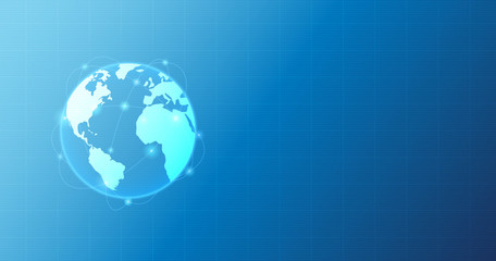 Widescreen Abstract technology with globe network connection on blue color background