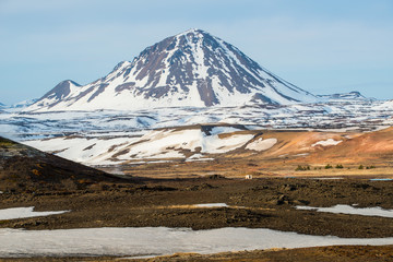 Beautiful landscape in North Iceland nearly lake Myvatn the natural and volcanic wonders site.