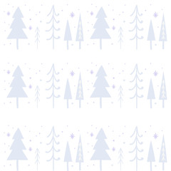 Seamless pattern with abstract hand drawn different trees in winter time. Vector design for wrapping paper, textile.