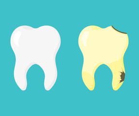 set teeth healthy and sick in flat